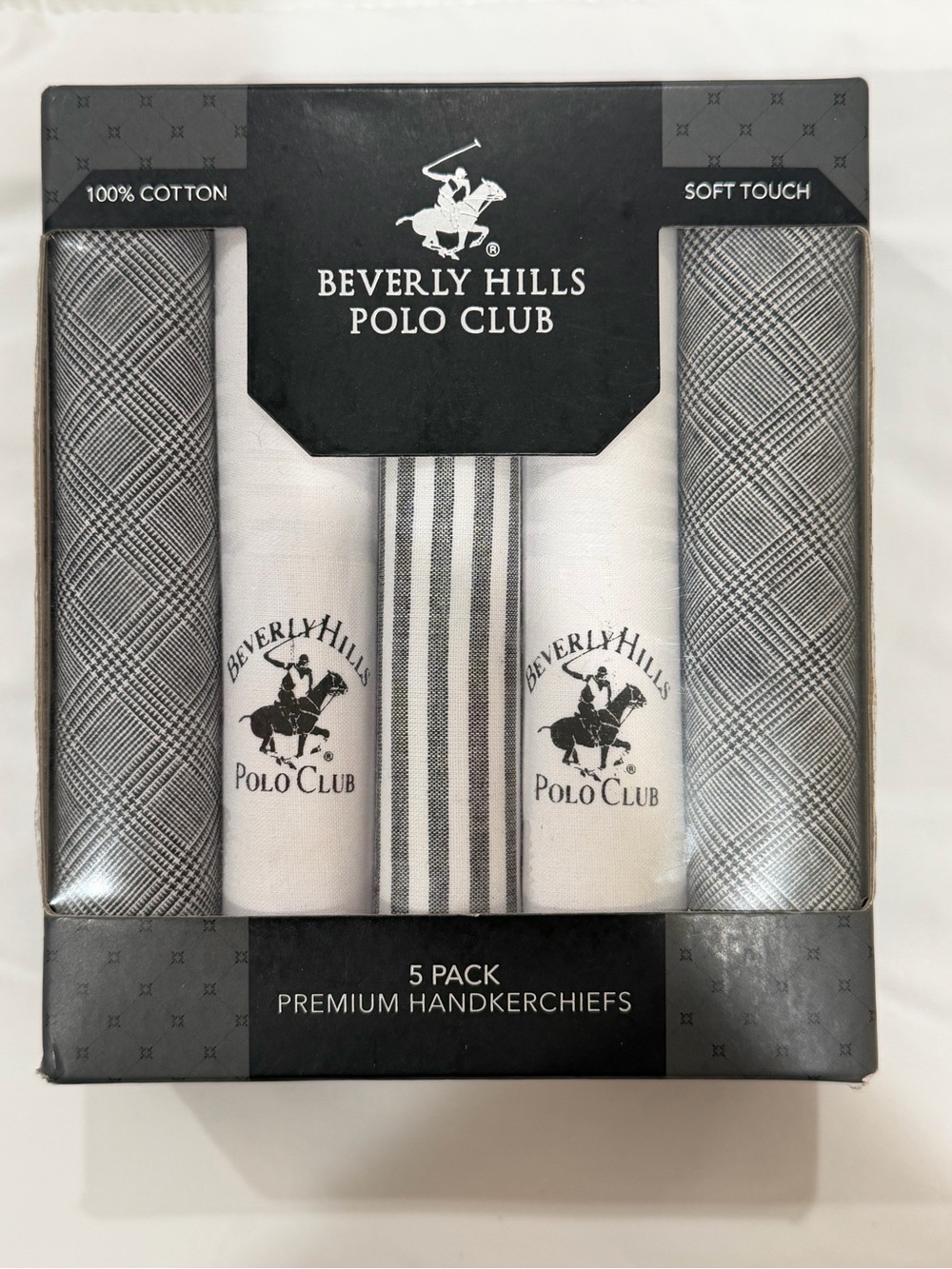 Beverly Hills Polo Club Black & White 5-Pack Cotton Handkerchiefs